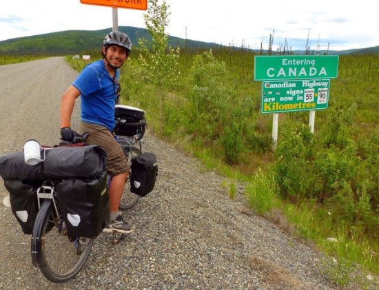 Biking from Tok to Skagway: entering Canada from Alaska.