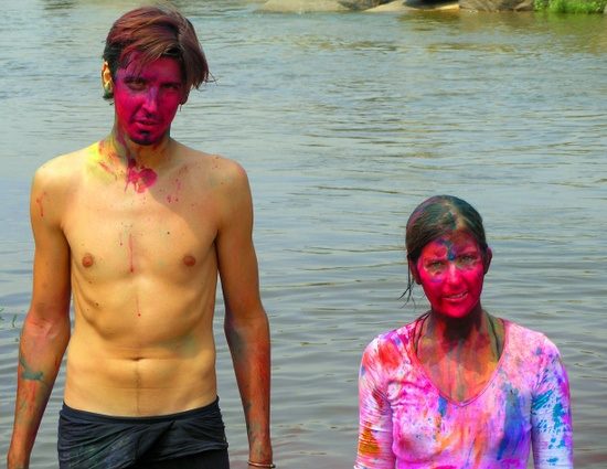 Claire and Iain after Holi, India's festival of colours. Claire and Iain after Holi, India's festival of colours.