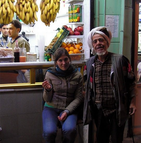 Claire with an eccentric shepherd in Aleppo, Syria. Claire with an eccentric shepherd in Aleppo, Syria.