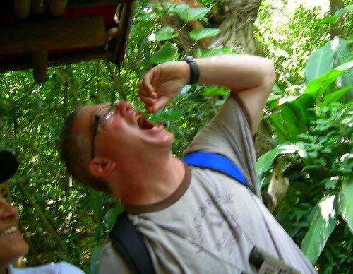 Scott eating a beetle larvae ("Tastes like peanut butter"). Scott eating a beetle larvae ("Tastes like peanut butter").