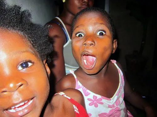 Friends Annemarie and Bless being very excited in Ghana