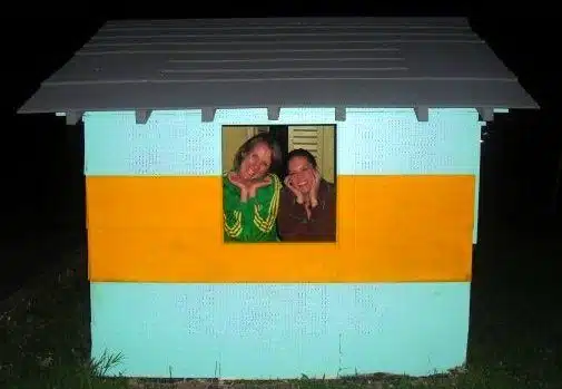 The founders of IDEE in a wee Wendy House.