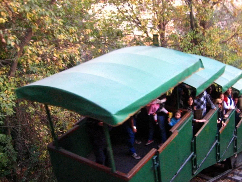 Staircase-style train to a mountain church in Santiago, Chile.