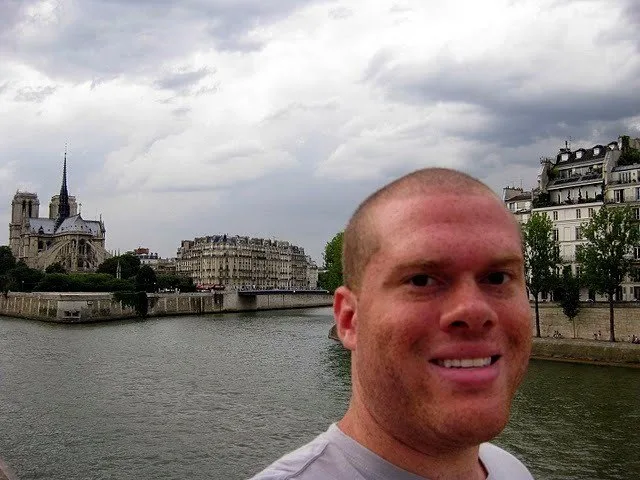On the Seine in Paris, France, overlooking Notre Dame.