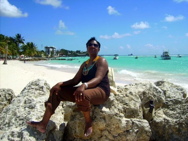 Freda on a Caribbean beach!
