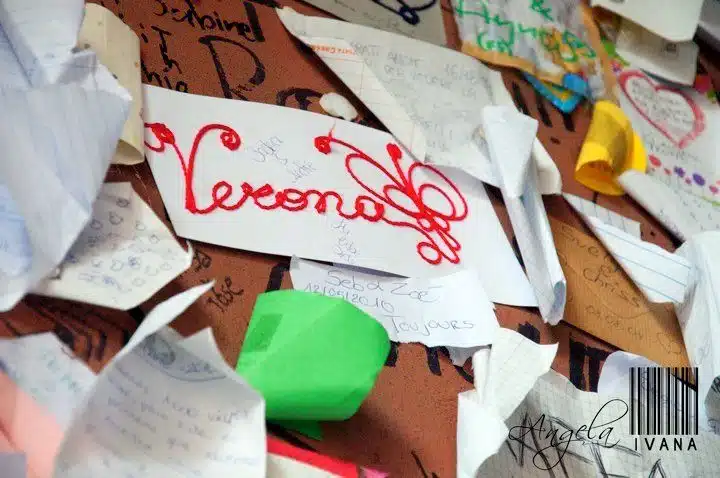 Wall of Love Letters (for Juliet!) in Vernoa, Italy.