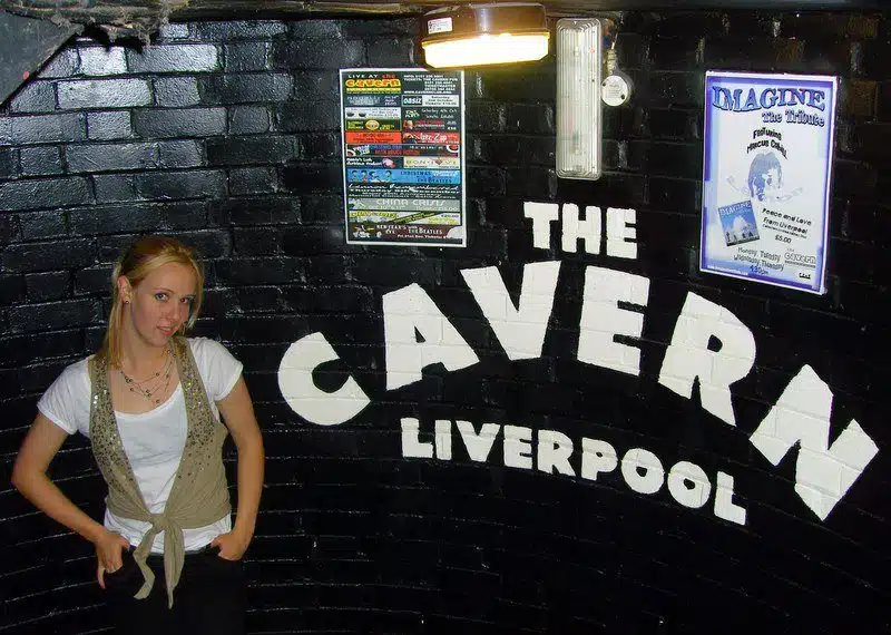 At the Liverpool, England "Cavern" where the Beatles played.