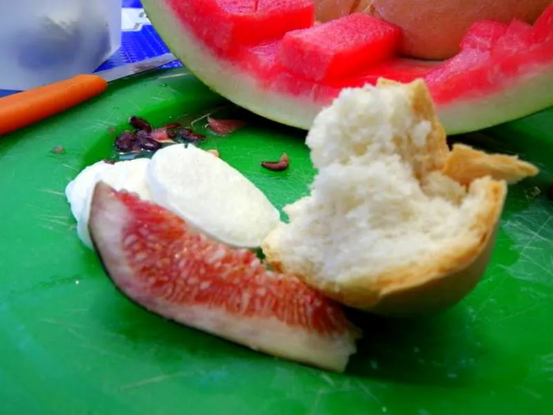 Figs, watermelon, and mozzarella in San Bendetto.