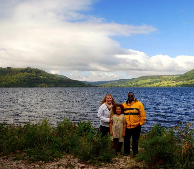 Jessie's family on Loch Ness, across from Urquhart Castle.
