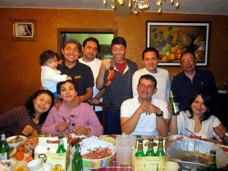 Krishna enjoying a crab dinner with his host family!
