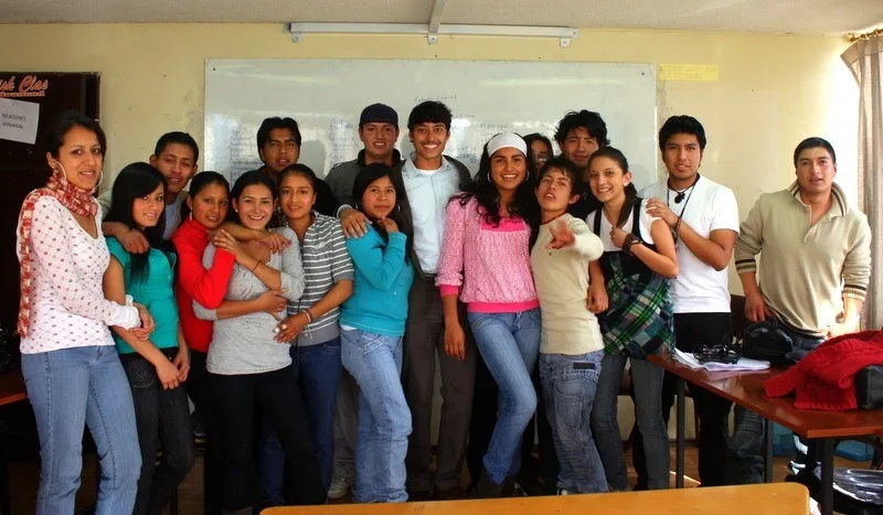 Krishna with English students in Ecuador.