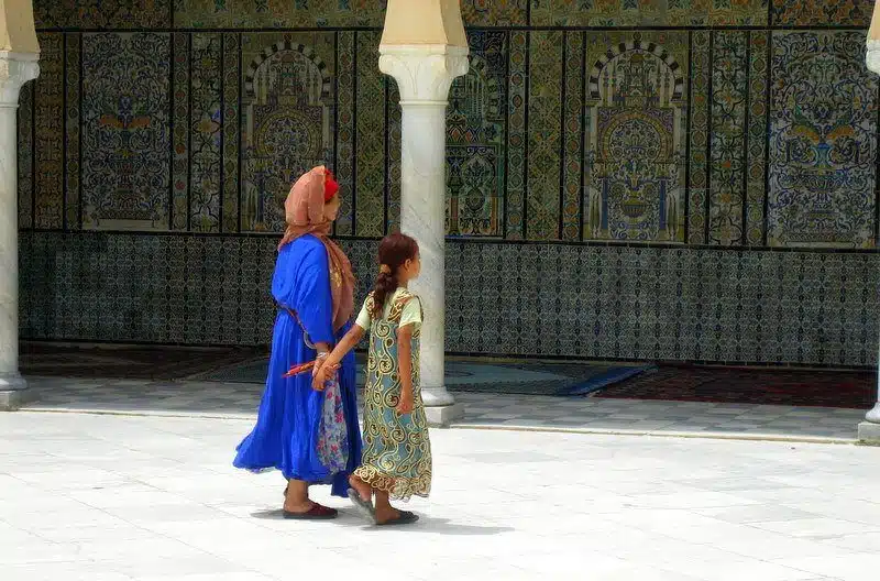 A mother and daughter in beautiful Tunisia.