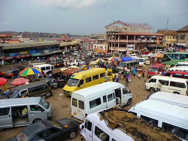 The Tro Tro (shared van transport) Station in Kumasi.