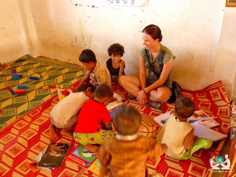 Elaine Playing With Preschoolers In Cambodia.