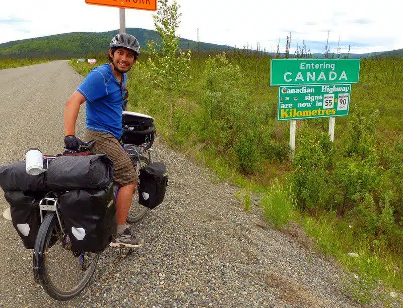 Biking from Tok to Skagway: entering Canada from Alaska.