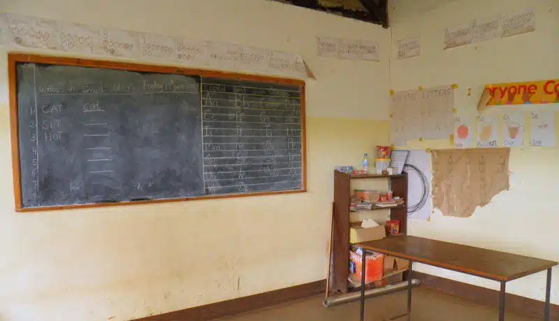 A first grade classroom in Tanzania.