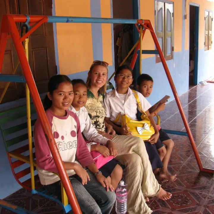 Robin with children at the orphanage in Cambodia.