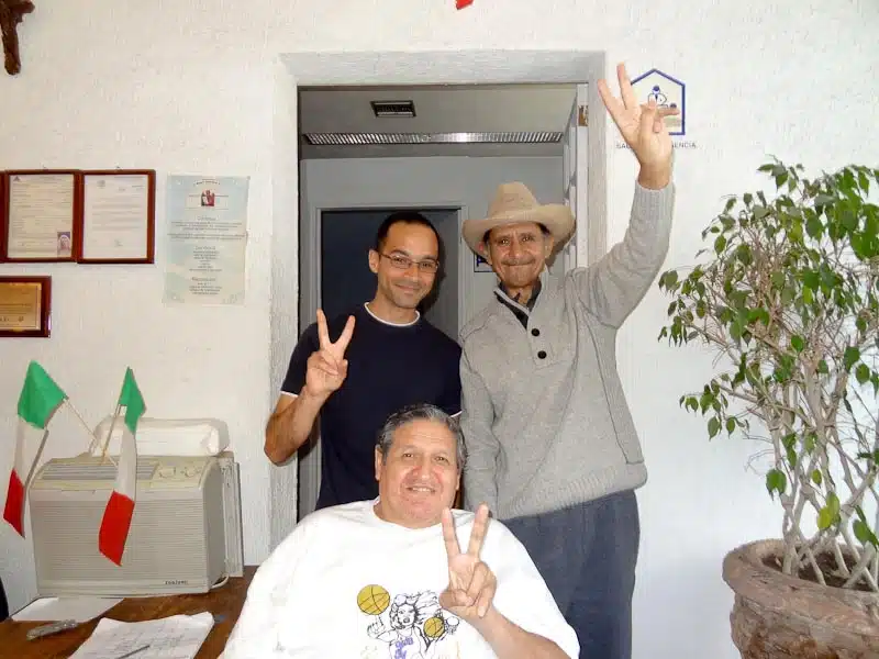 Volunteering at the nursing home, with Roy and Luis.