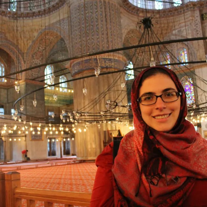 Delia in the Blue Mosque in Istanbul, Turkey.