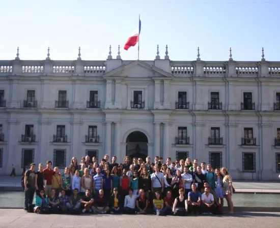 Happy volunteer teachers posing in Chile.
