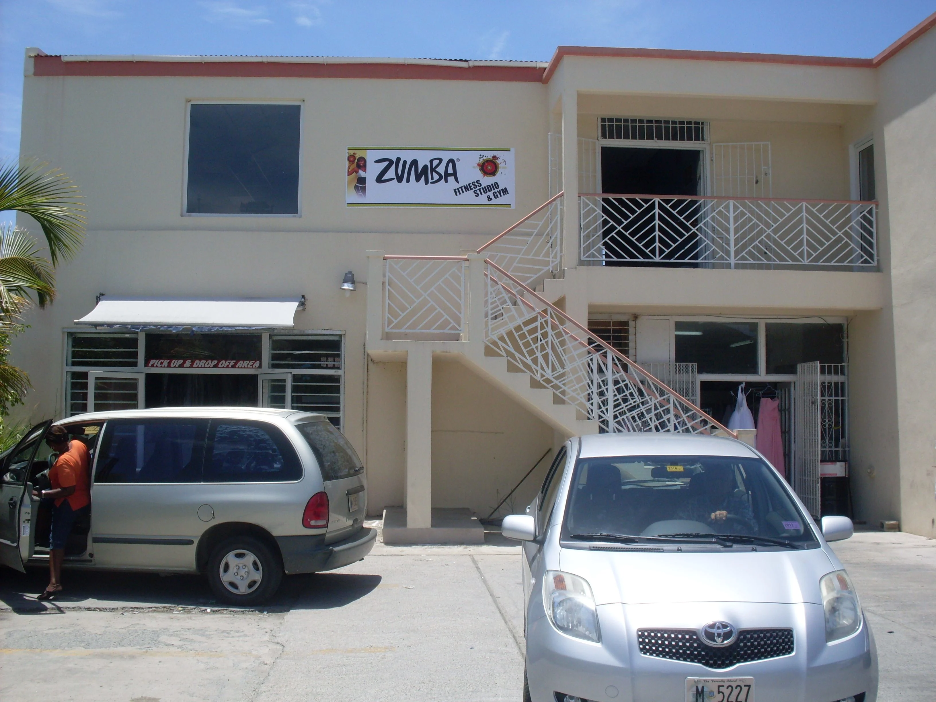 The Zumba sign Winston risked his life to hang.