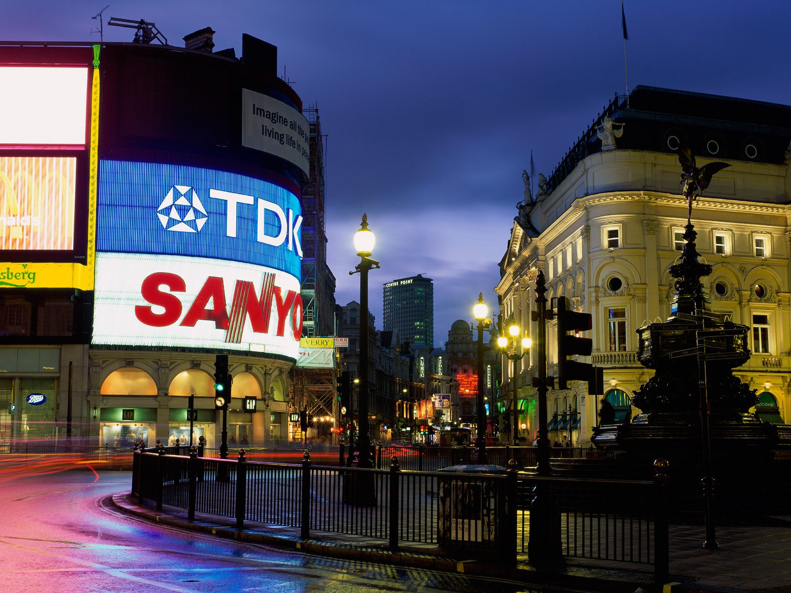 Vibrant downtown London on one of Eliane's travels.