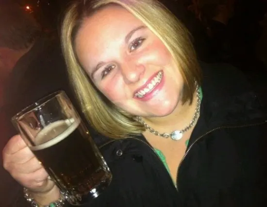 Lindsay enjoying a drink in her hometown.