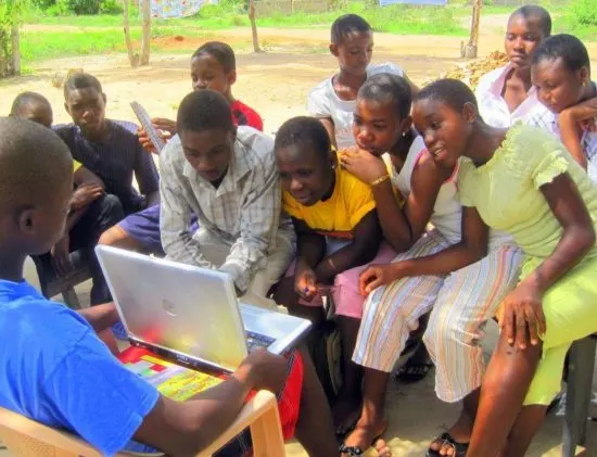 My students in Ghana reading a blog article I wrote about them!