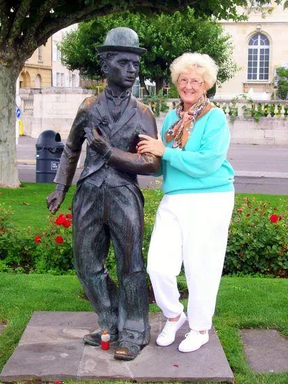 With the Charlie Chaplain statue in Switzerland.