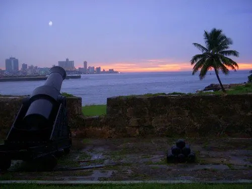 The full moon rises over Havana, Cuba.