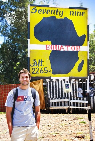 Steve at the equator on his travel club's trip to Kenya.