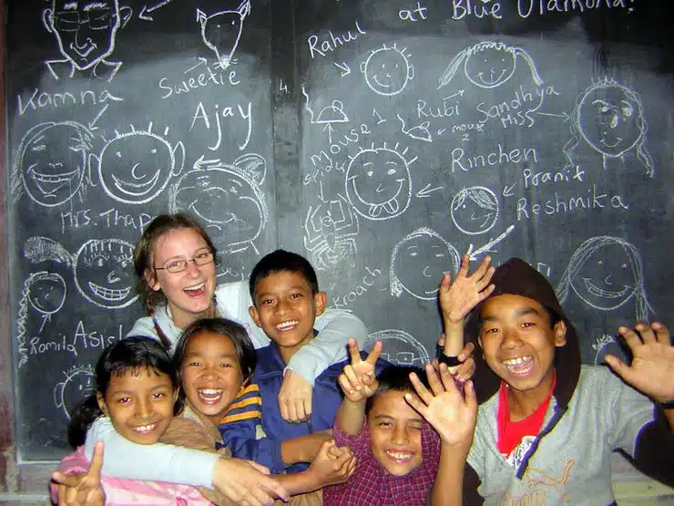 Abigail with some of her students while volunteer teaching in India.