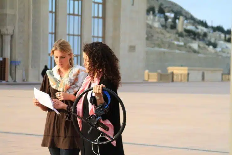 Filming an introduction to Islam at a mosque in Azerbaijan.