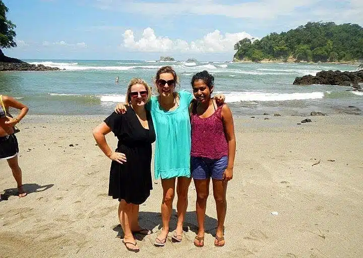 Lindsay on a beach in Manuel Antonio, Costa Rica with her housemates, on a break from volunteering.