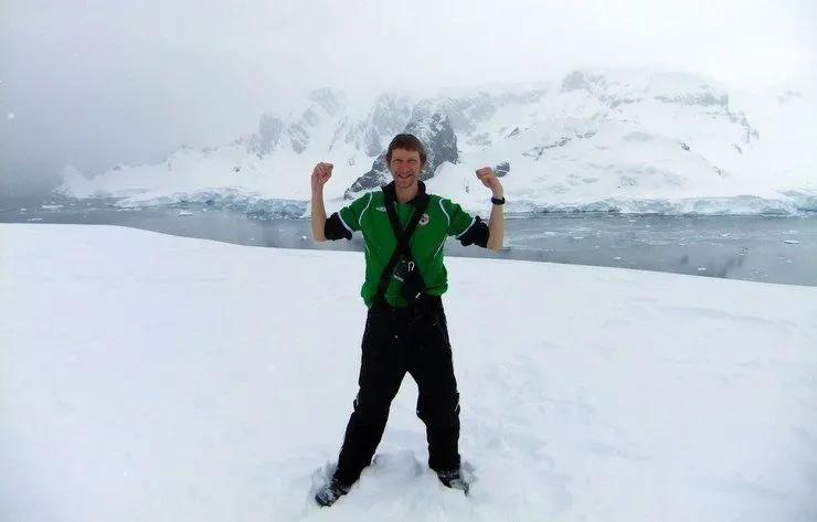 Jonny in Antarctica on the top of Cuverville Island.