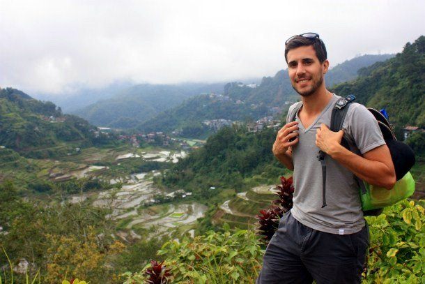 Ian trekking along Banaue rice terraces in Banaue, Philippines.