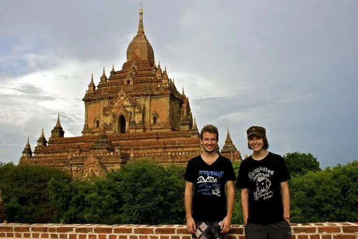 Liam (left) and Tyler (right) in the shadow of one of Bagan's bigger temples.