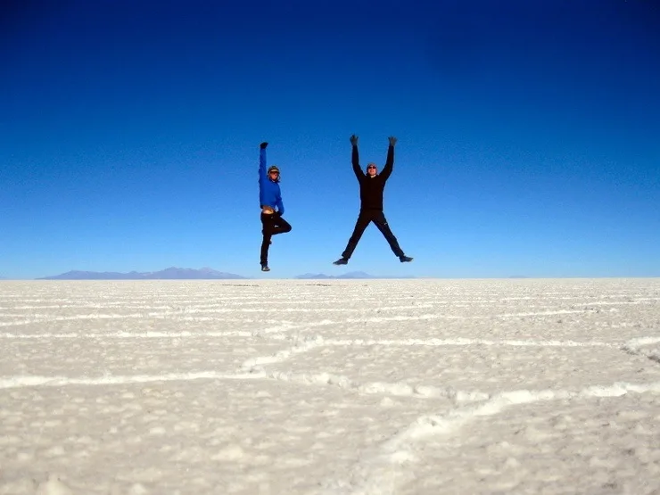 Sam and Zab on the Salar de Uyuni, Bolivia.