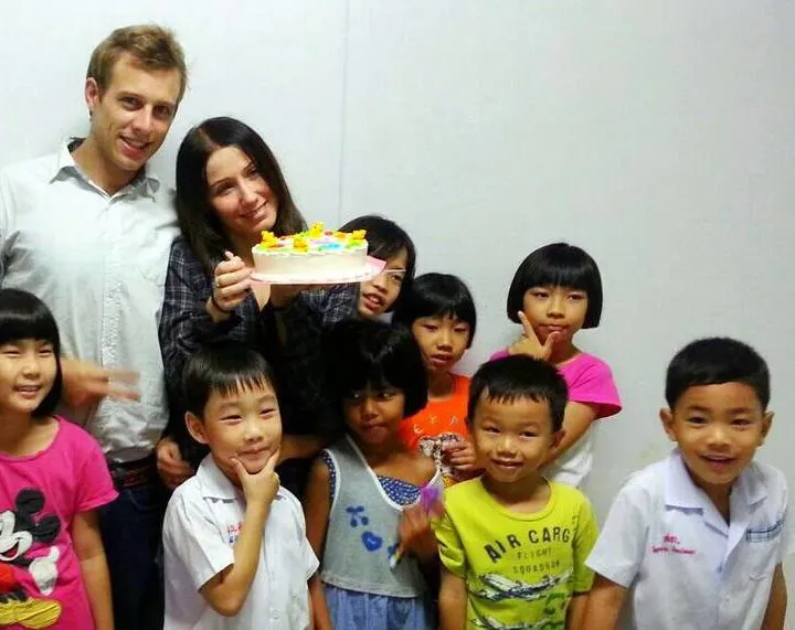 Klelia and her boyfriend during the Art Hour at school in Thailand.