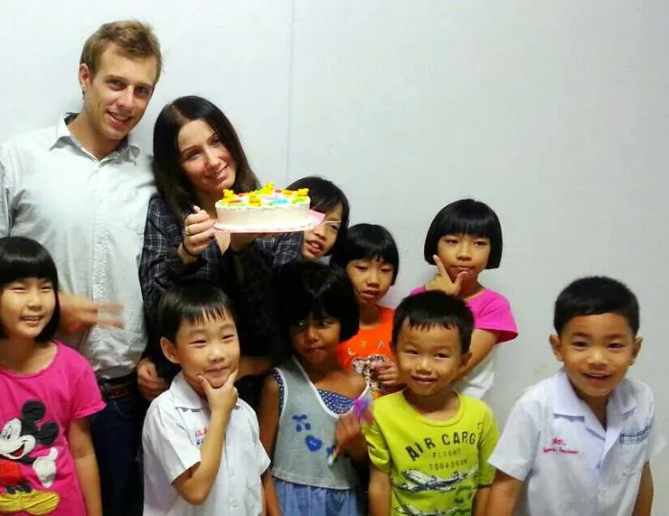Klelia and her boyfriend during the Art Hour at school in Thailand. 