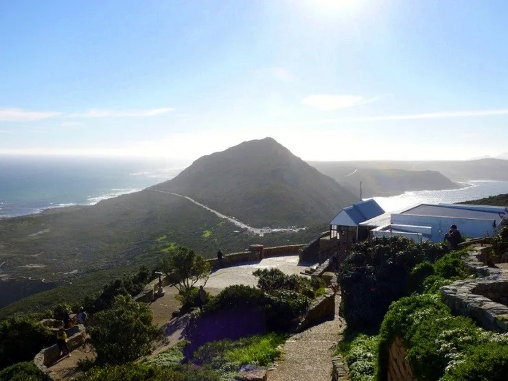 Looking northeast, back at the Cape of Good Hope. The Atlantic Ocean is on the left and the Indian Ocean is on the right.