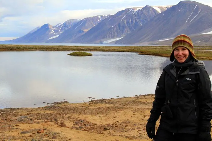 Crystal on the arctic tundra after a long hike.