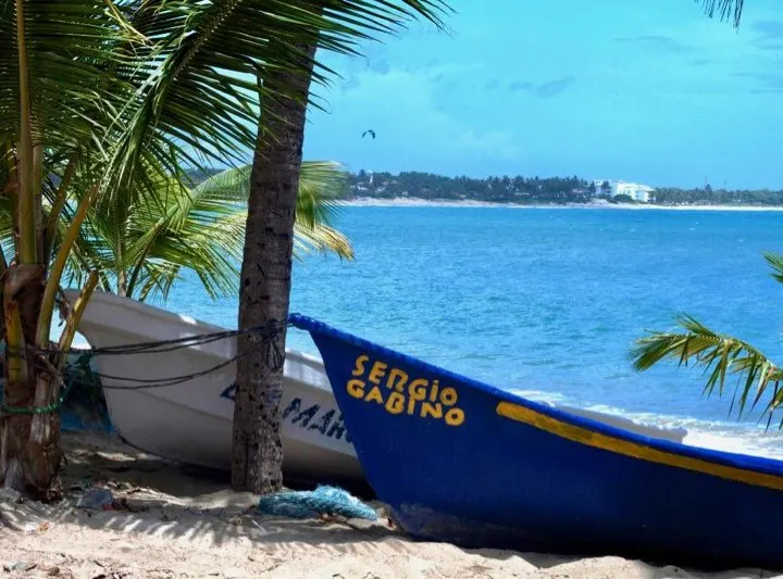 Boats ashore on Cabarete, a Dominican Republic beach.