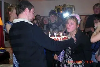 Dana's French family surprised her with a homemade French birthday cake for her 20th birthday in Caen, France, March 2010.
