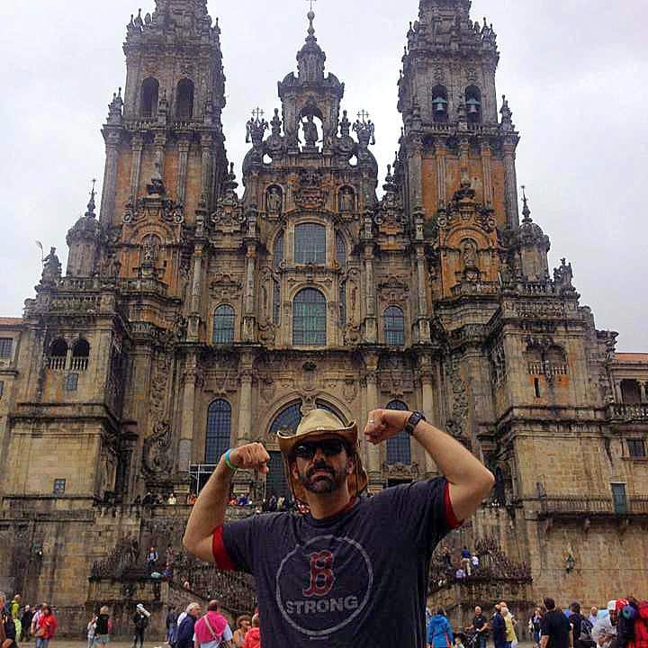 Michael at the end of his Camino with his "Boston Strong" shirt.