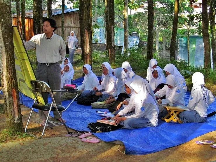 My first classroom observations were in Mojokerto, Indonesia. This is the girls&rsquo; science class. Girls and boys do not take classes together at this Muslim boarding school.