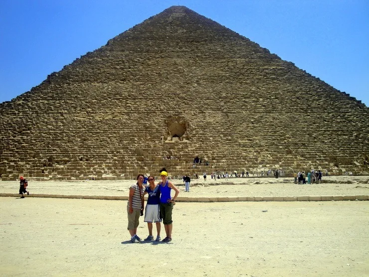 Cairo, Egypt: Upon ascending the steps inside the pyramid, all the power went out! After a very careful walk back down many steps, Karen was very relieved to have climbed back down to safety.