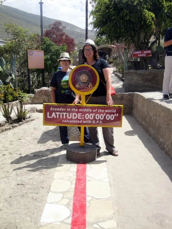 Quito, Ecuador: Even though they were in different hemispheres, Alison (a fellow traveling teacher) and Karen managed to fit in one photo!.