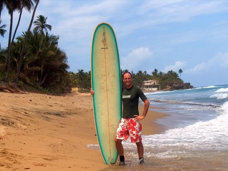 Adam surfing in Puerto Rico.
