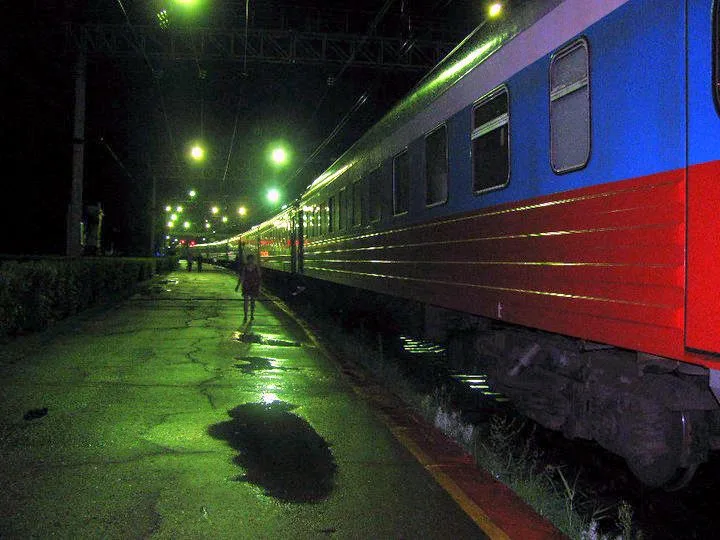 An evening view of the Trans-Siberian train.